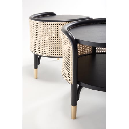 Table d'appoint Mos fibre végétale bois noir beige / 50 x 47 cm - Cannage & bois - Wiener GTV Design