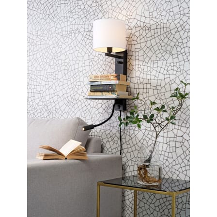 Wandleuchte mit Stromkabel Florence metall weiß / Lampenschirm Stoff - LED-Leseleuchte, Regal & USB-Anschluss - It's about Romi