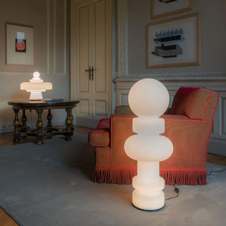 Lampe à poser RE verre blanc / LED - Réédition Bobo Piccoli, 1968 / Ø 34 x H 89 cm - Fontana Arte
