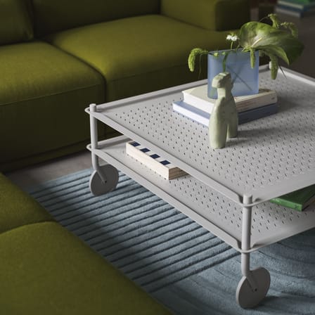 Table basse Flow métal gris / 95 x 95 x H 45 cm - Roulettes - Muuto