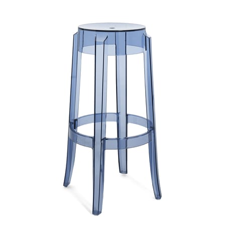Tabouret haut empilable Charles Ghost plastique bleu / H 75 cm - Kartell