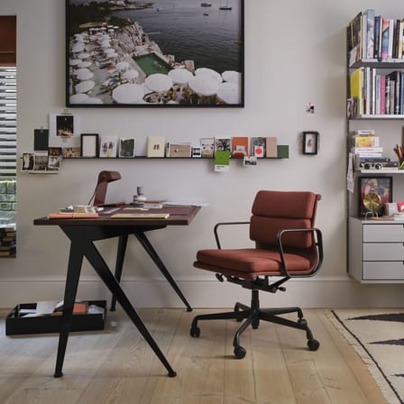 Fauteuil à roulettes Soft Pad EA 217 tissu marron / Eames, 1969 - Vitra