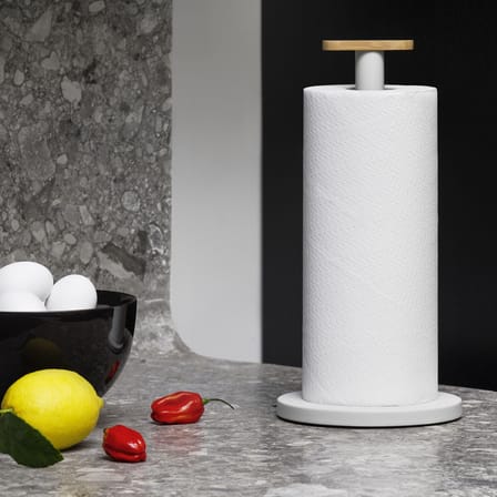 Mattina Kitchenroll holder metal grey / Steel & bamboo - Alessi