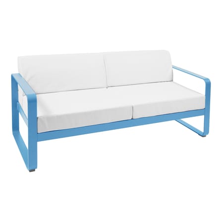 Canapé de jardin 2 places Bellevie métal bleu / L 160 cm - Tissu blanc grisé - Fermob
