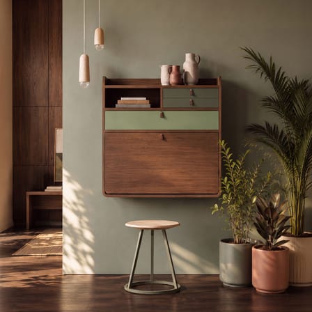 Secrétaire mural Gaston bois vert / L 80 x H 72 cm - Hartô