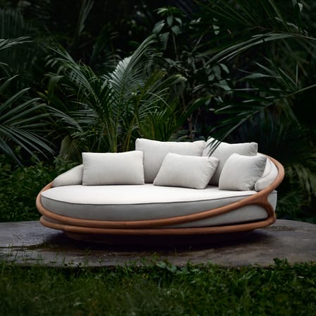 Canapé de jardin rond Solis OUTDOOR beige & teck naturel / Ø 200 cm - MORPHO