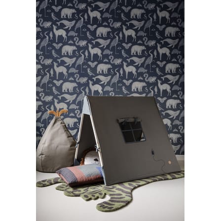 Carta da parati Animals carta blu / 1 rotolo - Larg 53 cm - Ferm Living