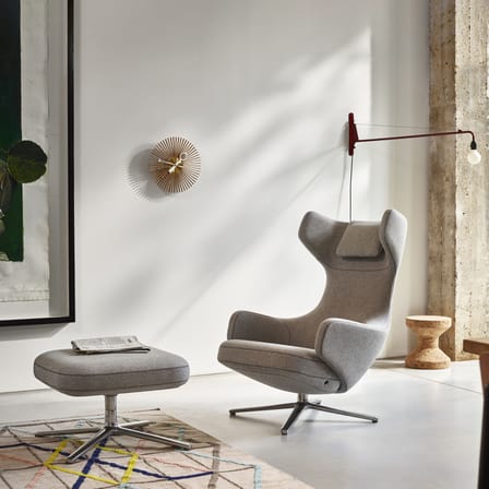 Set fauteuil & repose-pieds Grand Repos tissu gris / Pivotant & inclinable - Vitra