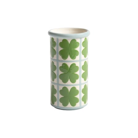 Vase Patch Clover céramique vert / Ø 9 x H 16,5 cm - Peint à la main - & klevering