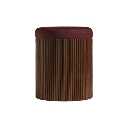 Pouf Riviera tissu rouge / Table d'appoint (coussin amovible) - Rotin & lin - Ø 36 x H 45 cm - Maison Sarah Lavoine