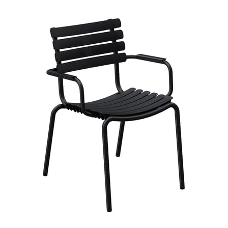 Fauteuil empilable ReCLIPS plastique noir / Accoudoirs métal - Plastique recyclé - Houe
