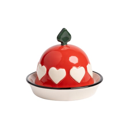 Hearts Pot ceramic red / Small pot with lid - Ø 10 x H 8 cm - & klevering