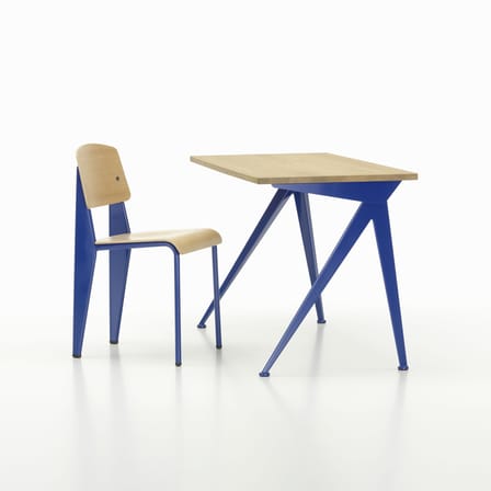 Bureau Compas Direction métal bleu bois naturel / Jean Prouvé, 1953 - L 125 cm - Vitra