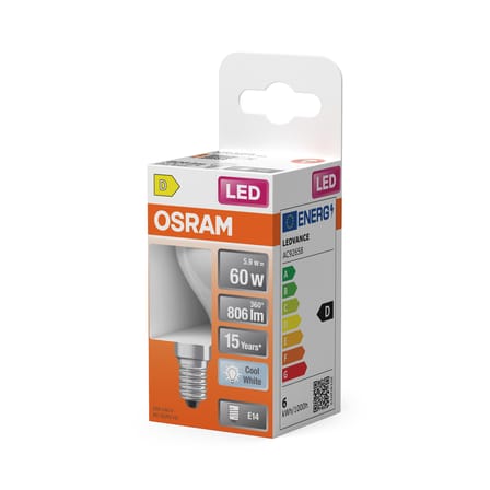 Lampadina LED E14 Mini globe vetro bianco Smerigliata / 5,9W (= 60W) - Bianco freddo - Osram