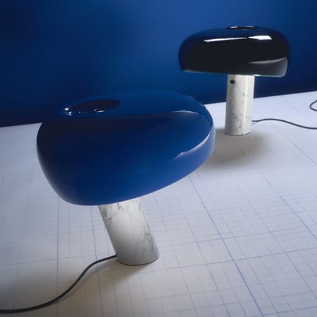Lampe de table Snoopy métal bleu / Base marbre - Castiglioni, 1967 - Flos