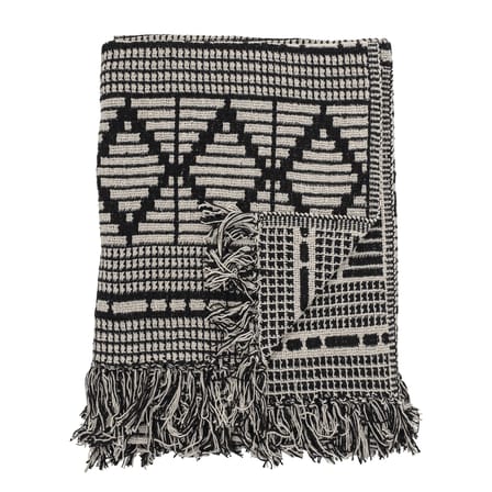 Plaid  tissu noir blanc / 160 x 130 cm - Coton recyclé - Bloomingville