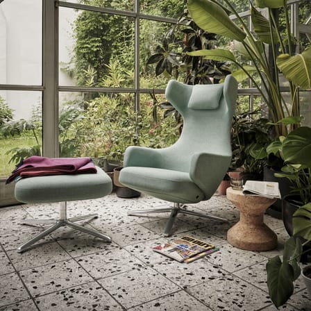 Set fauteuil & repose-pieds Grand Repos tissu vert / Pivotant & inclinable - Vitra