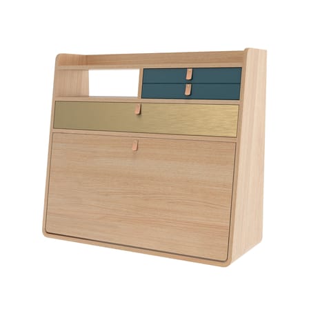 Secrétaire mural Gaston bleu bois naturel / L 80 x H 72 cm - Chêne - Hartô