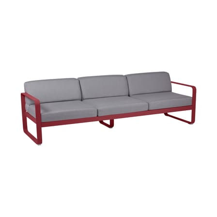 Gartensofa 3-Sitzer Bellevie metall textil rot grau 3-Sitzer / L 235 cm - Bezug grau - Fermob