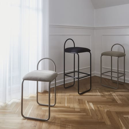 Tabouret de bar rembourré Angui Small tissu beige / H 65 cm - Tissu polyester recyclé - AYTM