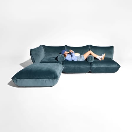 Canapé d'angle Sumo Corner bleu / 4 places - 301 x 204,5 cm / Velours recyclé - Fatboy