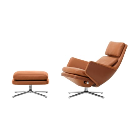 Set fauteuil & repose-pieds Grand Relax & Ottoman cuir marron / Pivotant & inclinable - Vitra
