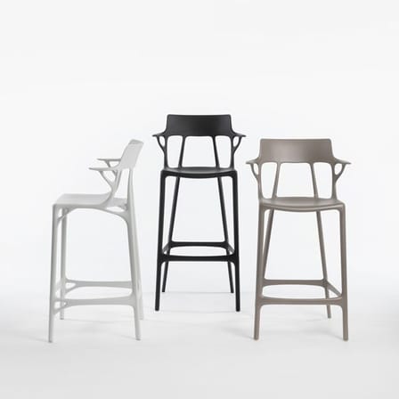 Tabouret de bar A.I plastique noir / 75 cm - Conçu par intelligence artificielle - Recyclé - Kartell