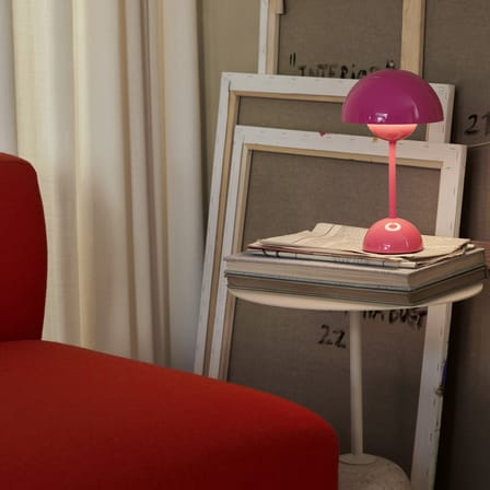 Lampe sans fil rechargeable Flowerpot VP9 plastique rose / Ø 16 x H 29 cm - Verner Panton, 1968 - &tradition