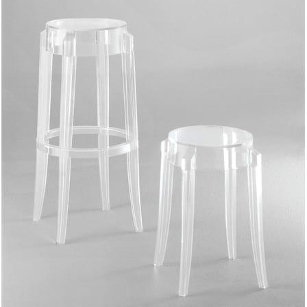 Tabouret empilable Charles Ghost plastique transparent Philippe Starck, 2005 - H 46 cm - Kartell