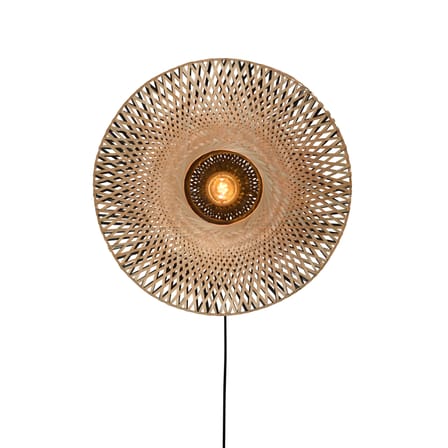 Applique avec prise Kalimantan Small fibre végétale beige bois naturel / Bambou - Ø 44 cm - GOOD&MOJO