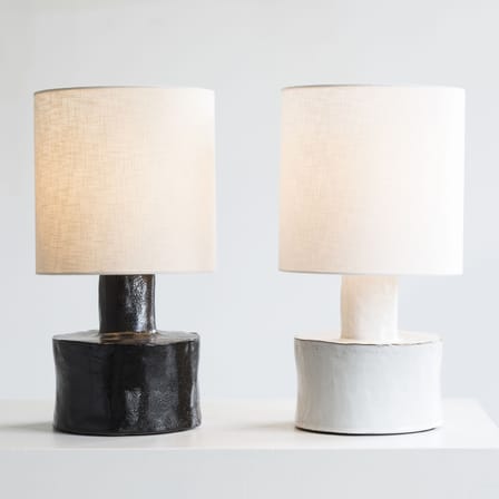 Lampe de table Catherine céramique noir / Grès & tissu - Ø 25 x H 47 cm - Serax