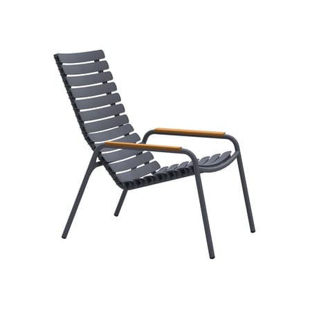 Fauteuil lounge ReCLIPS plastique gris / Accoudoirs bambou - Plastique recyclé - Houe