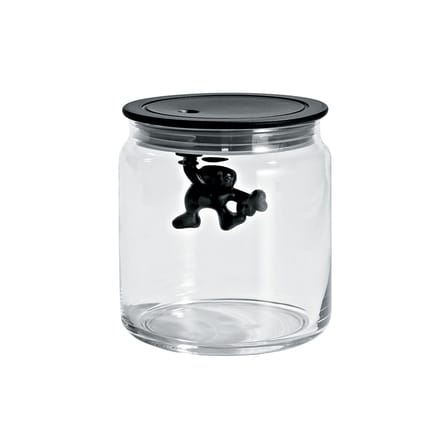 Bocal hermétique Gianni a little man holding on tight verre plastique noir / 70 cl - Alessi