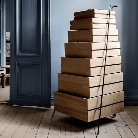 Meuble à tiroirs Sutoa bois naturel / Roulettes - L 67 x P 53 cm x H 116.5 cm - Frama 