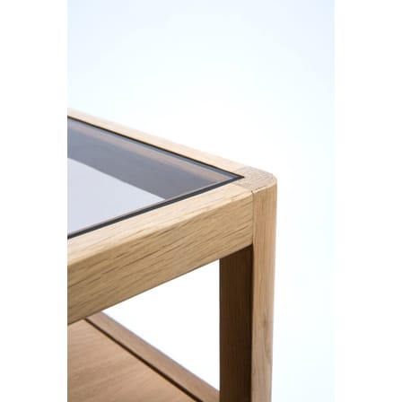 Table de chevet Spindle bois naturel / Chêne massif & verre - 1 tiroir - Ethnicraft