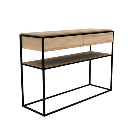 Consolle Monolit nero legno naturale / Rovere massello & metallo - L 122 cm / 2 cassetti - Ethnicraft