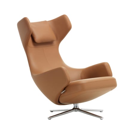 Fauteuil rembourré Grand Repos cuir marron / Pivotant & inclinable - Vitra