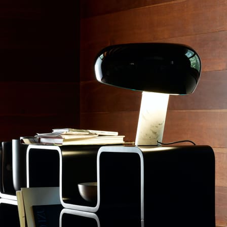 Lampe de table Snoopy métal noir / Base marbre - Castiglioni, 1967 - Flos