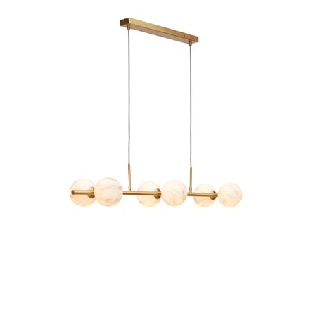 Suspension Carrara métal blanc or / 6 globes - Verre effet marbre / L 105 x H 20 cm / Seconde vie - It's about Romi