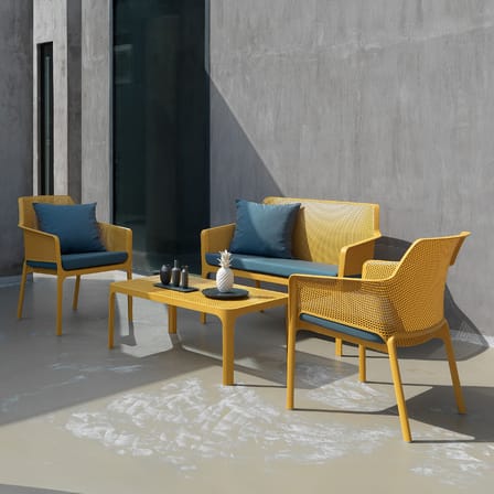 Banc avec dossier Net jaune / Empilable - L 116 cm - NARDI