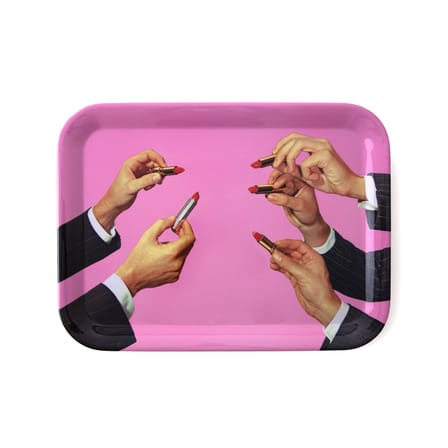 Plateau Toiletpaper - Lipsticks pink plastique rose / 32 x 43,5 cm - Mélamine - Seletti