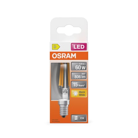 Lampadina LED E14 Flamme vetro trasparente Trasparente / 5,9W (= 60W) - Bianco caldo - Osram