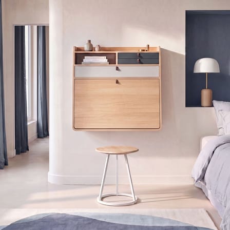 Secrétaire mural Gaston gris bois naturel / L 80 x H 72 cm - Chêne - Hartô