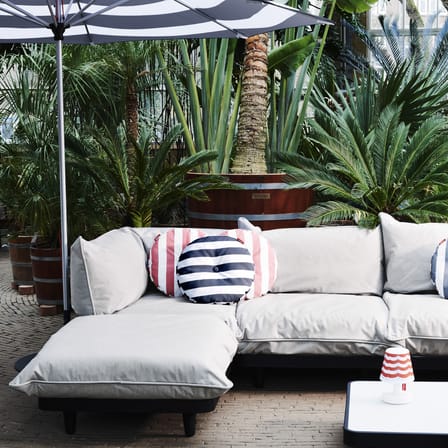 Canapé de jardin 4 places Paletti set tissu beige / Accoudoir gauche - L 280 x 190 cm - Fatboy