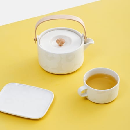 Théière Unikko céramique blanc / 70 cl - Poignée bois - Marimekko