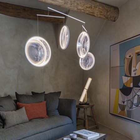 Focus X4 Pendant metal white / LED - L 131 x H 72.3 cm - DCW éditions