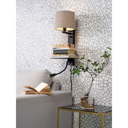 Applique avec prise Florence métal beige / Liseuse LED, étagère & port USB - It's about Romi