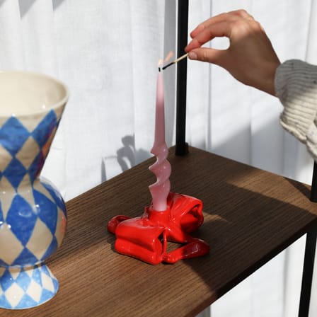 Bougeoir Ribbon céramique rouge - & klevering