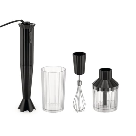 Mixeur plongeant Plissé plastique noir / 500 W - Avec bol gradué, hachoir & fouet - Alessi