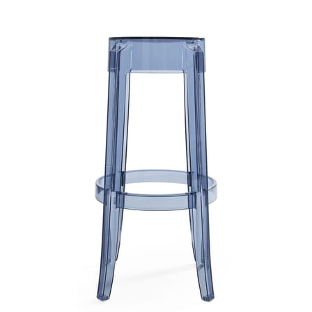 Tabouret haut empilable Charles Ghost plastique bleu / H 75 cm - Kartell